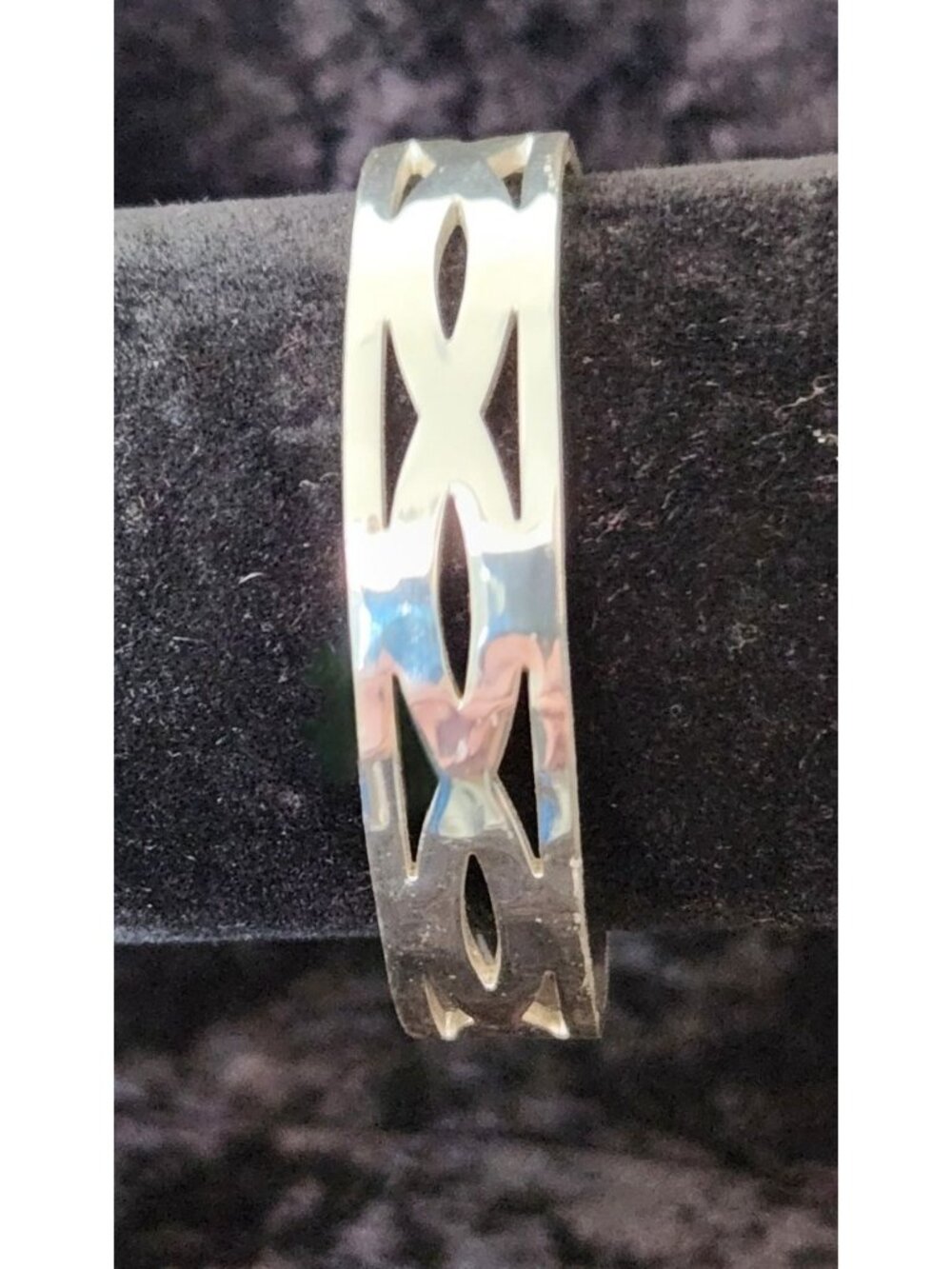 RUSTIC CUFF Silver Tone Geometric Lattice Diamond Cutout Cuff Bracelet EUC